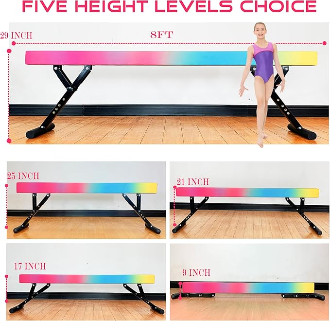 Adjustable Balance Beam 8 ft Gymnastic Beam Adjustable Height for Kids and Teenage of All Gymnastic Levels, Gymnastic Training Beam Gymnastic Equipment for Athlete Home and Gym Club Use