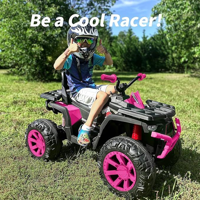 Kids ATV 4 Wheeler, 24V 4WD Electric ATV Ride On Toy for Big Kid with 2-Seater, 4x200W Motor - Rose Pink