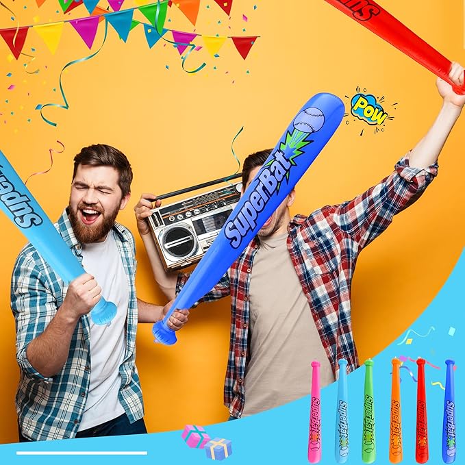 18 Pack 31.5 Inch Inflatable Baseball Bats Blow Up Baseball Bat Inflatable Toy Bat Inflates for Kids Carnival Birthday Baseball Theme Party Supplies, 6 Colors