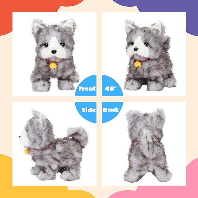 Cuteoy Walking Gray Cat Stuffed Animal Talking Wagging Nodding Educational Plush Kitty Toy Electric Interactive Animated Plushies for Girls Boys Birthday