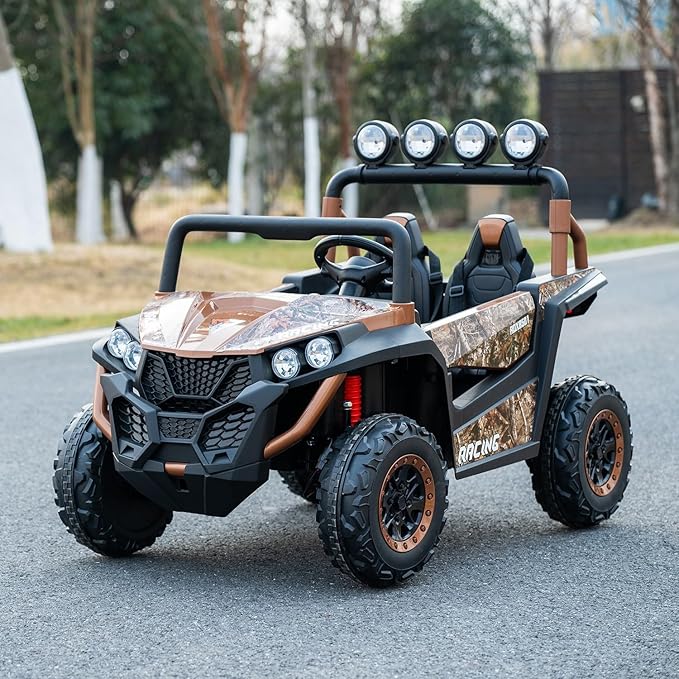 24V 2-Seater Kids Ride-On UTV, 4WD Electric Car with Parent Remote Control, 4x200W Motor, LED Headlights & Searchlights, Bluetooth Music, Spring Suspension, 3-Speed Off-Road Toy Gift, Copper