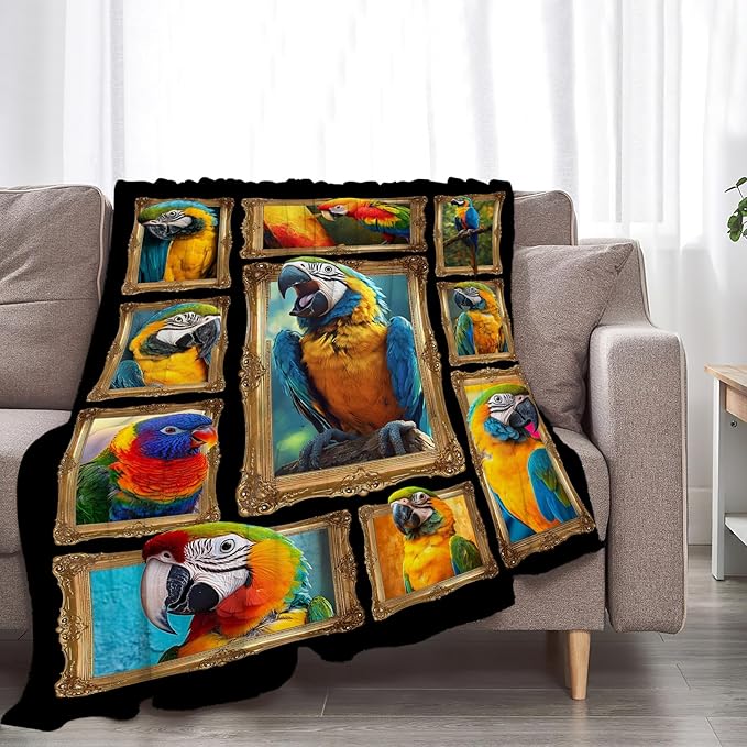 Parrot Blanket Fleece Soft Warm Plush Macaw Throw Blanket Lightweight Plush Fuzzy Cozy Parrot Bird Blankets for Lover Kids Adult Suitable for Couch Sofa Bed 80"X60"