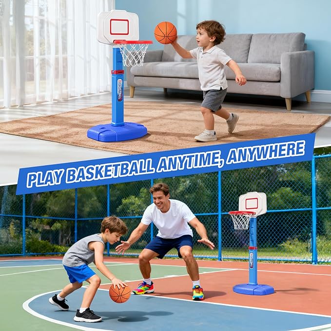 Toddler Basketball Hoop, Adjustable Height Indoor Basketball Hoop for Kids 1-3, Foldable Mini Basketball Goal with 3 Balls, Outdoor Poolside Sport Toy, Birthday for Baby Boys Girls