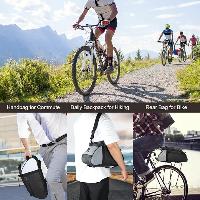 Dreamoon Waterproof Bike Rear Rack Bag, 10L Large Capacity Bicycle Trunk Bag, Reflective Cycling Saddle Panniers with Shoulder Strap, Bike Backseat Bag for Commuter & Outdoor Travel