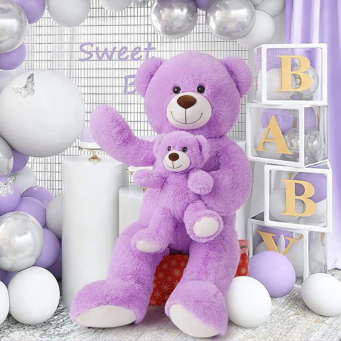 MorisMos Mom and Baby Giant Teddy Bear, 39inch Soft Big Teddy Bears Stuffed Animal Plush for Baby Shower, Purple