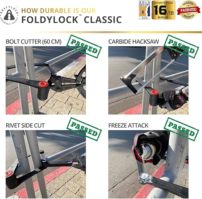 Seatylock FoldyLock Classic 100 Folding Bike Lock - Patented 16/18 High Security Sold Secure Gold Bicycle Lock - Heavy Duty Anti Theft Secure Guard with Keys & Case Mount - 39.4"