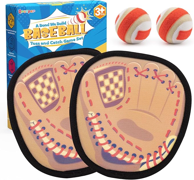 Toss and Catch Ball Set Toddler Baseball Training Glove, Pool Beach Toys for Kids 3 4 5 6 7 8 Years Old Boys Girls Birthday Gifts, Soft Sticky Balls Yard Outdoor Games for for Adults Family