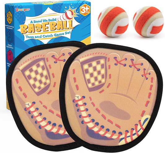 Toss and Catch Ball Set Toddler Baseball Training Glove, Pool Beach Toys for Kids 3 4 5 6 7 8 Years Old Boys Girls Birthday Gifts, Soft Sticky Balls Yard Outdoor Games for for Adults Family