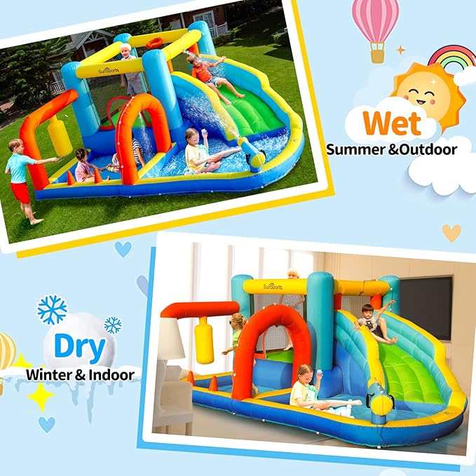 Inflatable Water Slide,Bounce House with Slide for Indoor Party,Bouncy Castle with for Kids Outdoor, Water Slides for Backyard,Inflatable Jumper Bounce House