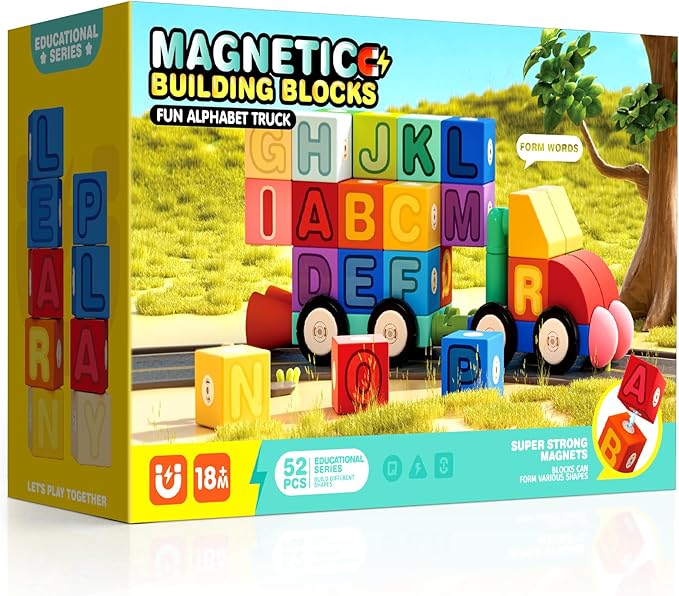Joyfresh ABC Foam Magnetic Blocks for Toddlers, 52pcs, Building Letters Block for Kids 2 3 4 5 Years Old, Alphabet Blocks Toys Gifts for Boys Girls