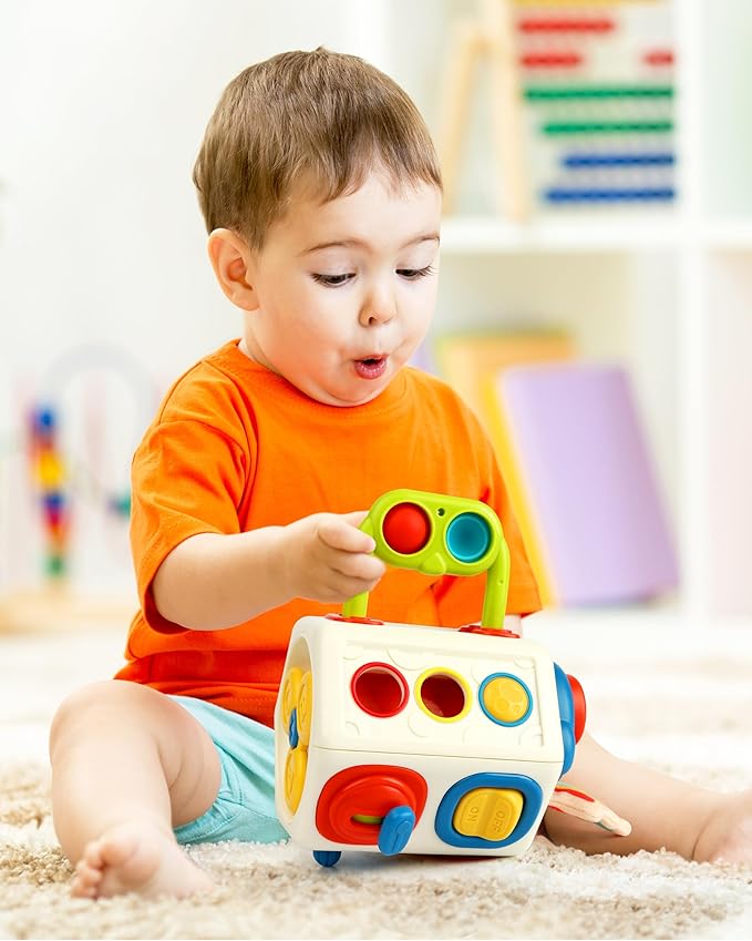 Vanmor 10-in-1 Busy Cube for 18+ Months Toddlers - 8-Sided Montessori Sensory Activity Cube with Fine Motor Skills Learning, Travel Fidget Toys for Airplane Car Seat, Gift for Boys Girls