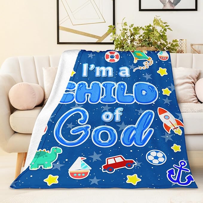 Christian Gifts for Kids Boys, Christian Blankets Birthday Gifts Ideas, Lightweight Soft Cozy Fuzzy Throws for Boys Age 3-4, I am a Child of God Throw Blanket Decor for Couch, Sofa, Bed (30''x40'')