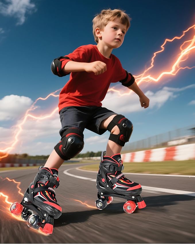 NEMONE Roller Skates for Boys Kids Ages 4-6 5-8 6-12 8-12 with 4 Sizes Adjustable Light up Wheels, Todder Beginner Rollerskates Indoor Outdoor Sports