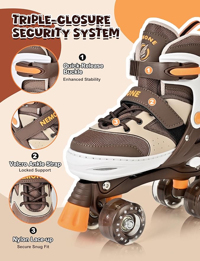 NEMONE Roller Skates for Boys Kids Ages 4-6 5-8 6-12 8-12 with 4 Sizes Adjustable Light up Wheels, Todder Beginner Rollerskates Indoor Outdoor Sports