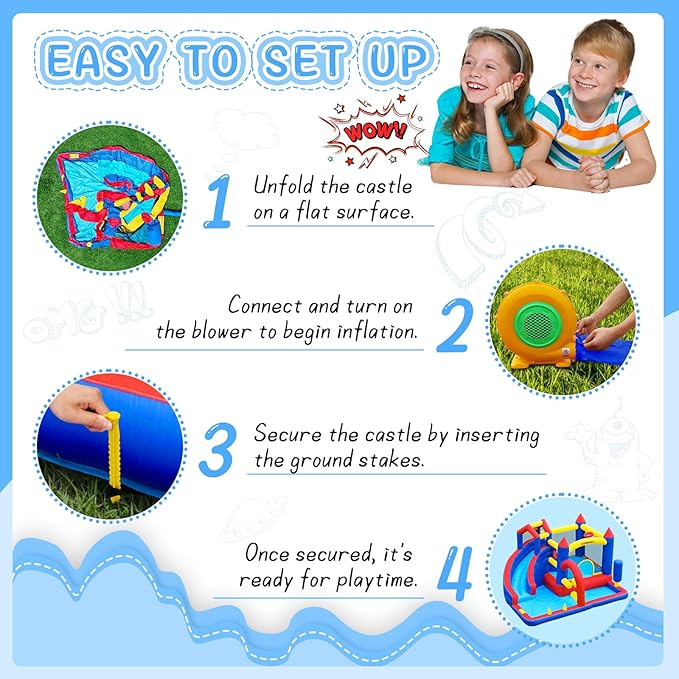 Bounce House Inflatable Bouncy House for Kids 3-12 Indoor & Outdoor, 9 in 1 Water Bounce House with Slide, Bouncer, Climbing Wall, Inflatable Bouncy Castle for Backyard, Party, Room