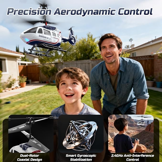 DEERC RC Helicopter,Rescue Remote Control Helicopter for Kids & Adults,Toys Helicopter with Altitude Hold, One Key take Off/Landing, LED Light, Low Battery Reminder, Gift for Boys Ages 8-12
