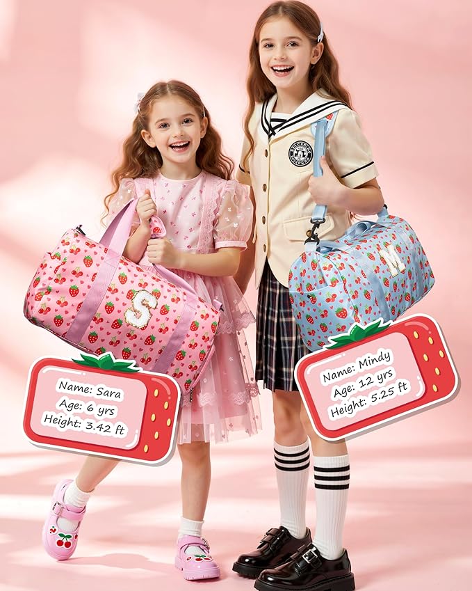Personalized Gifts for Her, Kids Duffle Bag with Letter, Dance Bag with Makeup Toiletry Bag, Shoe Compartment & Wet Separation, Preppy Trendy Stuff for Kindergarten Elementary Girls