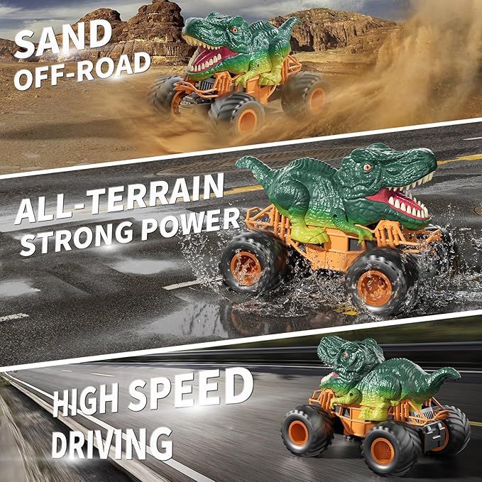 Bennol Remote Control Dinosaur Car Toys for Kids Boys 3-5 4-7, 2.4GHz RC Dino Car Toys with Light, Sound & Spray, Indoor Outdoor All Terrain Electric RC Truck Gifts for 3 4 5 8 10 12 Boys Kids