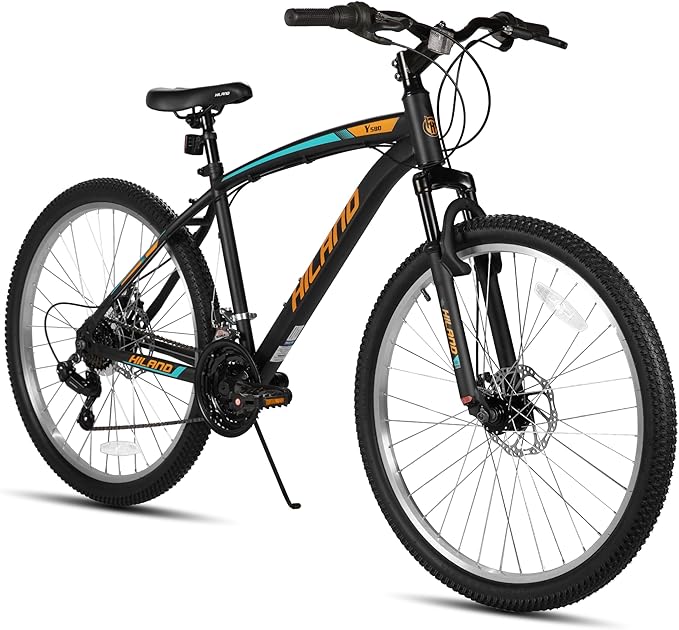 HILAND Mens and Womens Mountain Bike, 26 Inch 18 Speed Mountain Bicycle with Dual Disc Brake, Front Suspension Fork, High Carbon Steel Frame Urban Commuter Bike for Adults