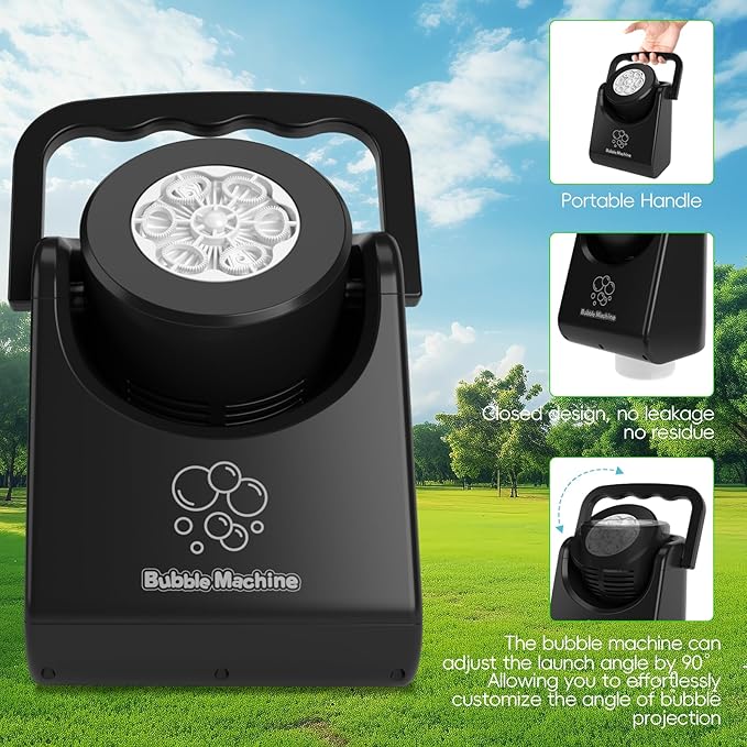 Bubble Machine Automatic Bubble Blower for Kids Batteries Operated Portable Bubble Maker Electric Bubble Machine Adjust Angle by 90° Indoor Outdoor Toy for Birthday Party Wedding (Portable Black)