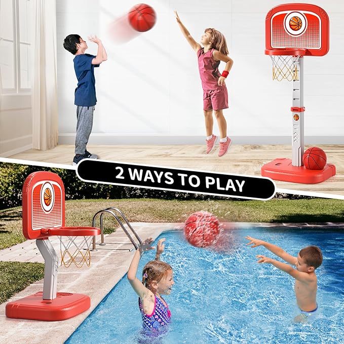 Bennol Outdoor Basketball Hoop Toys for Toddlers 3 4 5 6 7 8-12 Years Boys, Swimming Pool Basketball Hoop Outside Toys with 4 Balls, Poolside Basketball Game Toy for Kids Ages 4-8 8-12