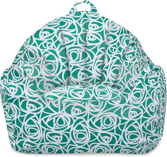 Posh Creations Structured Comfy Bean Bag Chair for Gaming, Reading, and Watching TV, Malibu Lounge, Canvas - Roses Mint