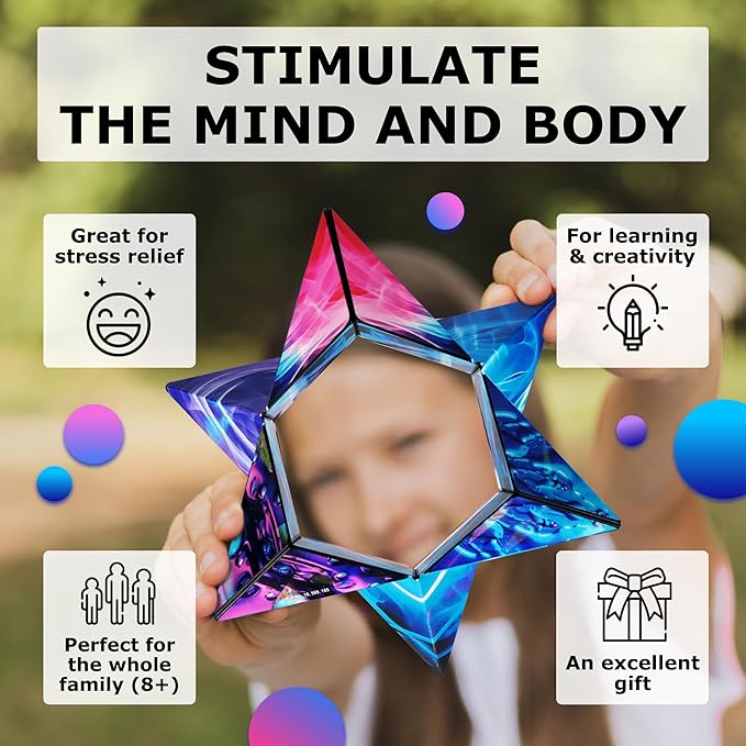 SHASHIBO Shape Shifting Box - Award-Winning Fidget Toy w/ 36 Rare Earth Magnets - Fidget Cube Transforms Into Over 70 Shapes, Sensory Toy Gift for Kids, Teens, and Adults (Vapor)