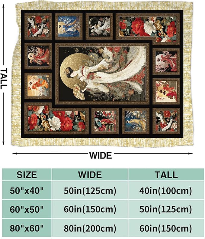Japanese Gifts for Women, Japan Geisha Girls Flannel Throw Blanket, Cozy Fleece Soft Stuff Blankets Gift for Girls Couch Sofa Bed 80" x 60"