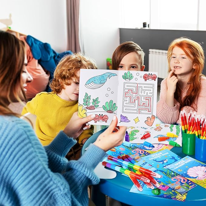 BenLouis 12 Under the Sea Mini Coloring Books Kids with 12 Stacking Crayons Ocean Animals Party Favors Small Activity Books Bulk for Kids Fish Birthday Party Gift Goodie Bag Stuffers