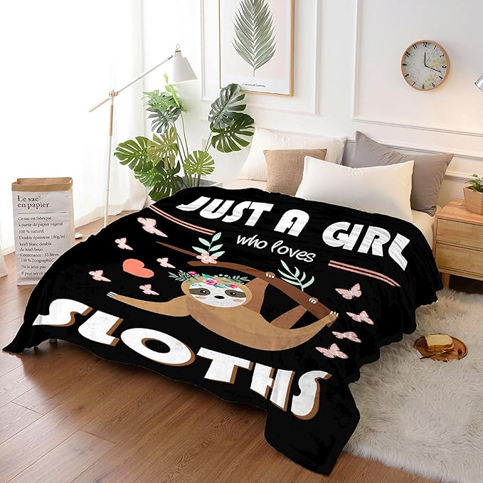 Sloth Blanket Just Girl Loves Sloths Blanket Soft Blankets and Throws Flannel Cozy Lightweight Quilt Gift Perfect for Bed Sofa Couch-40 x30 Extra Small for Pets Toddler