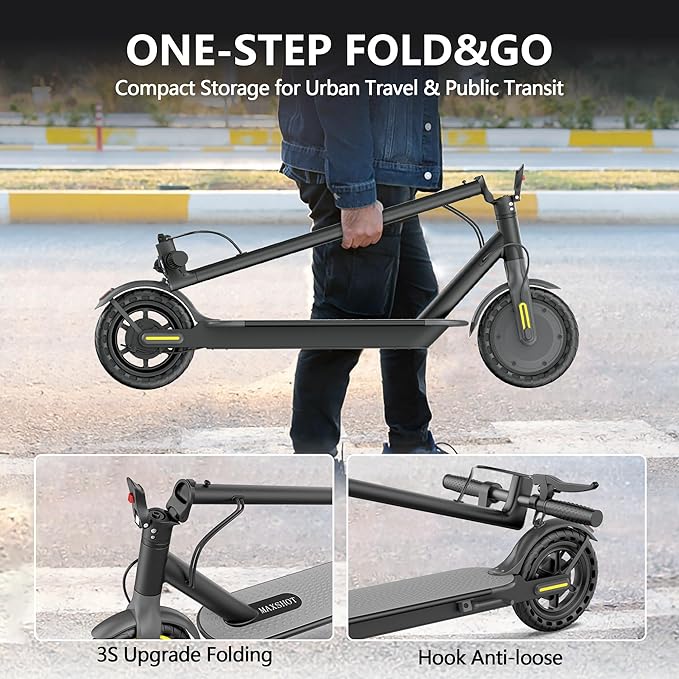 Maxshot Electric Scooter for Adults, 350W Motor Up to 16 MPH, 12 Miles Long Range, Dual EABS Braking, 8.5" Solid Tires, Foldable Commuter E-Scooter with APP Control