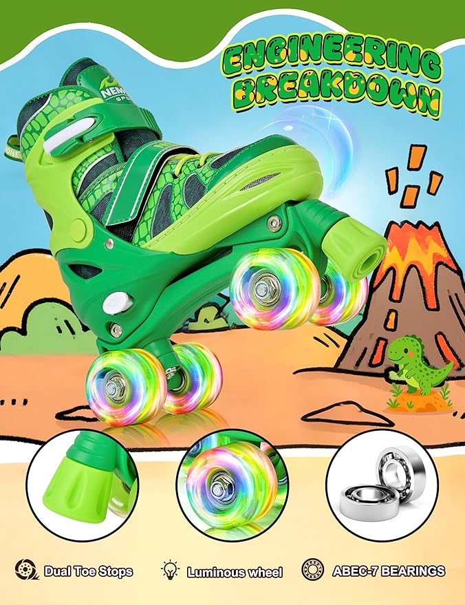 NEMONE Roller Skates for Boys Kids Ages 4-6 5-8 6-12 8-12 with 4 Sizes Adjustable Light up Wheels, Todder Beginner Rollerskates Indoor Outdoor Sports