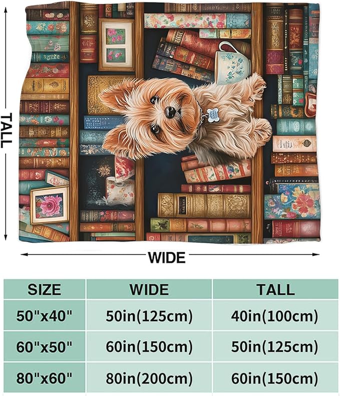 Yorkie Blanket for Boys Girls, Book Lover Flannel Throw Blanket, Fleece Soft Cozy Yorkshire Dog Blankets Gift for Women Men Couch Sofa Bed 60" x 50"