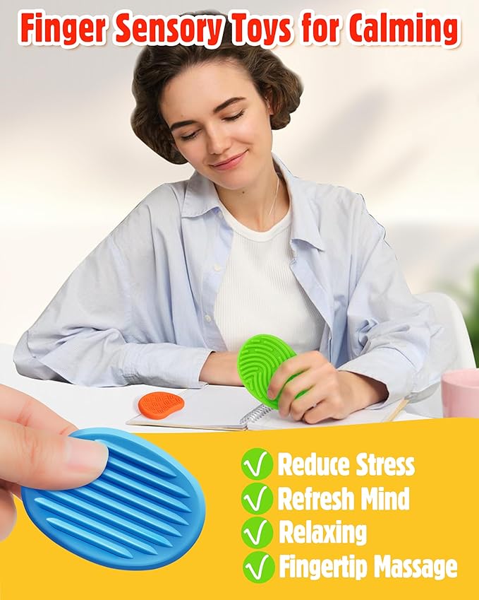 Sensory Fidget Toys for Kids Adults: 16 Pack Textured Silicone Worry Stones for Anxiety Relief, Sensory Stress Toy for Autism Kids Calming, Quiet Small Fidgets for Classroom Stocking Stuffers