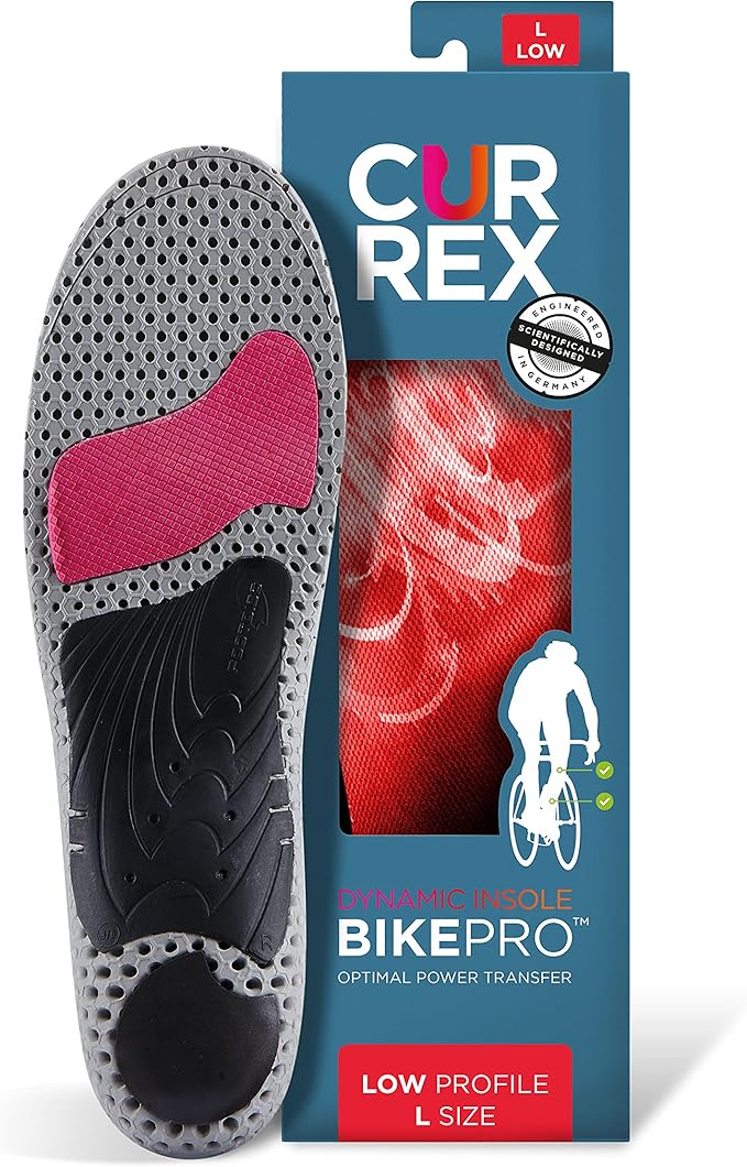 CURREX BikePro Insoles for Cycling, Bicycle & Motorcycle Riding – Arch Support Shoe Inserts w/Metatarsal Pads, Helps Reduce Fatigue + Improve Stability & Fit – for Men & Women – Low Arch, XS