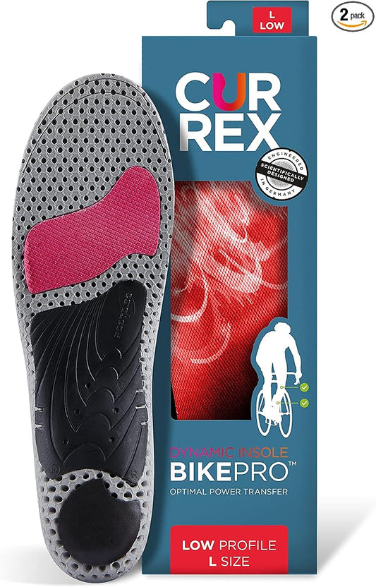CURREX BikePro Insoles for Cycling, Bicycle & Motorcycle Riding – Arch Support Shoe Inserts w/Metatarsal Pads, Helps Reduce Fatigue + Improve Stability & Fit – for Men & Women – Low Arch, Medium