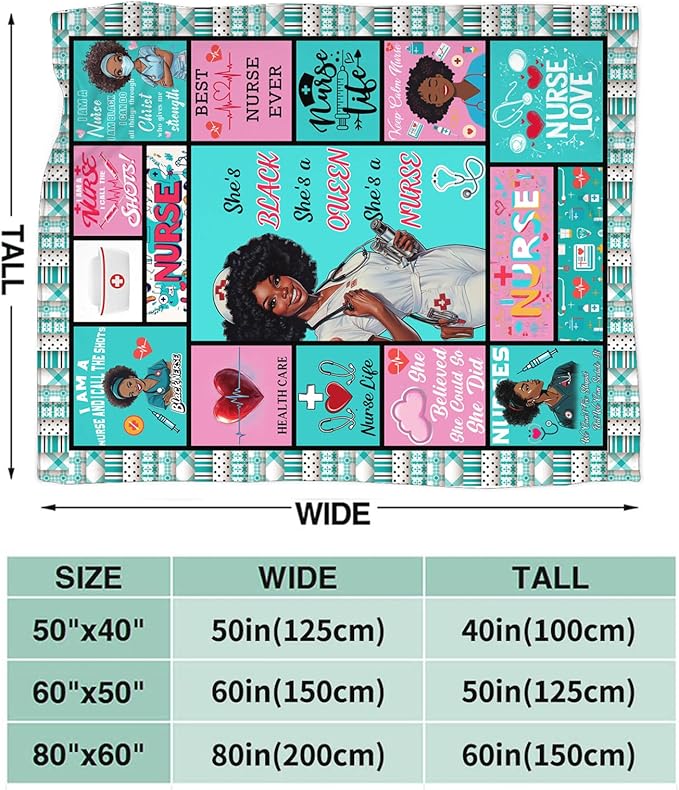 Nurse Blanket Gifts for Black Women Ultra Soft Nursing Blanket Lightweight Cozy Fleece Blankets Gift for Couch Sofa Bed 50" x 40"