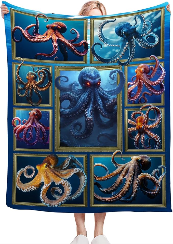 Octopus Throw Blanket Ultra Soft Cozy Marine Life Fleece Fuzzy Plush Blanket for Octopus Lovers - Decor Gifts for Women Girls Adults Couch Sofa 50"x40"