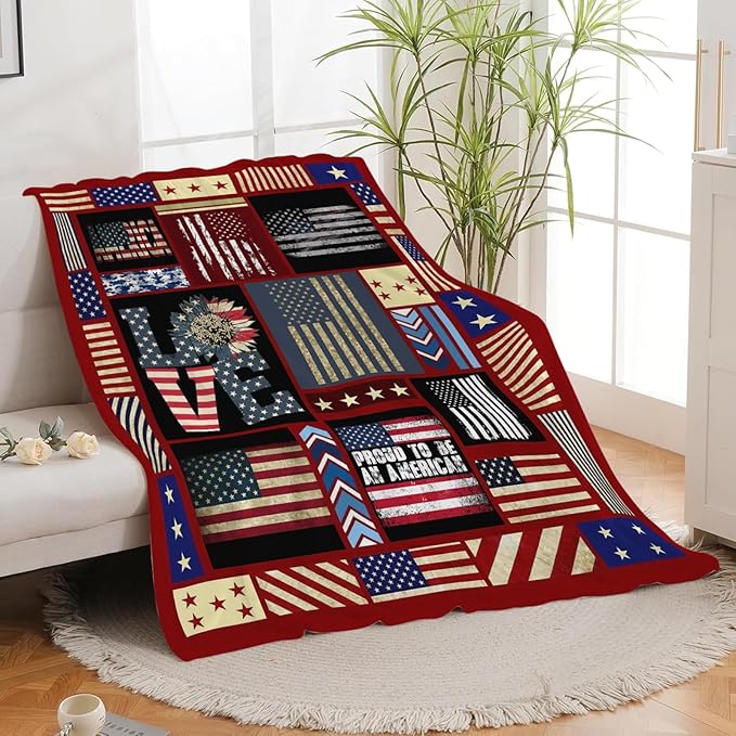 Veteran Blanket American Flag Throw Blanket Veterans Day Gifts for Men Women Adults Super Soft Cozy Plush Fluffy Fuzzy Fleece Blanket Decor 40''X50''