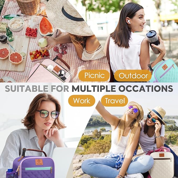 Genteen Lunch Box Lunch bag for Kids Girls Teen,Insulated Lunch Bag with Bottle Holder,Small Lunch Box Cooler Lightweight Reusable LunchBox for Work Office School Travel Picnic-Purple