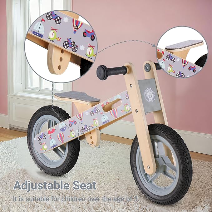 Wooden Toddler Balance Bike, Kids Balance Bike for 3 Year Old with Adjustable Seat, No Pedal Toddler Bicycle for Kids 3-5 for Boys and Girls Birthday Gifts Toys