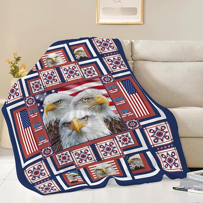 Eagle Throw Blanket American Flag Bald Eagle Stuff Gifts for Kids Girls Boys Adults Women Men Soft Cozy Warm Plush Fluffy Fuzzy Fleece Blanket Decor 50''X60''
