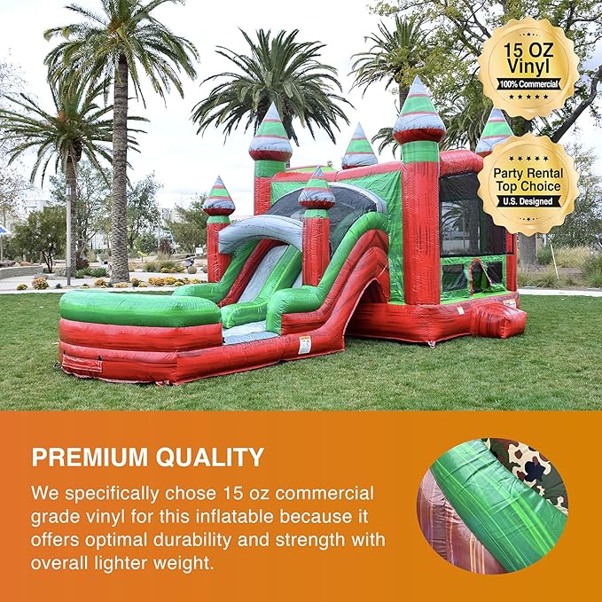 JumpOrange Midnight Commercial Grade Bounce House Water Slide Combo with an Attched Splash Pool for Kids and Adults (with Blower), Basketball Hoop, Wet Dry Use, Outdoor Indoor, Party, Rental Quality