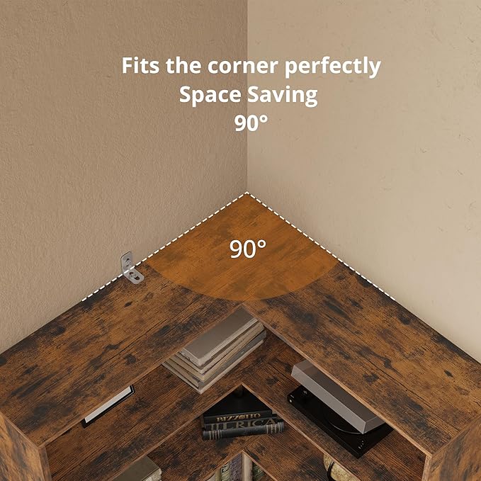 ANCTOR Corner Bookshelf, 6 Tiers Corner Bookcases with Baffles Etagere Shelf Storage Rack for Living Room Home Office, Vintage Brown