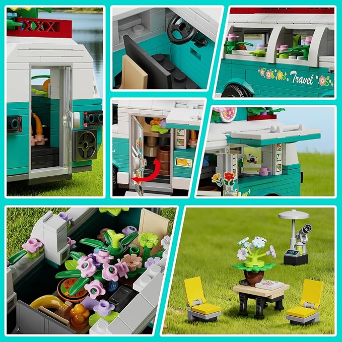 Flower Car Building Block Set, City Camper Van Building Set Botanical Collection Flowers Vehicles Blocks Toys Friends Creative Gift for Boys Girls 6-12 Years Old (862 pcs)