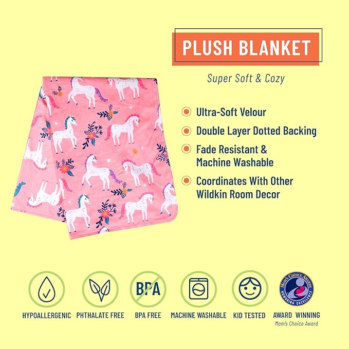 Wildkin Plush Baby Blanket – Soft & Cozy Comfort, Ideal for Toddlers, Travel & Daycare - Magical Unicorns