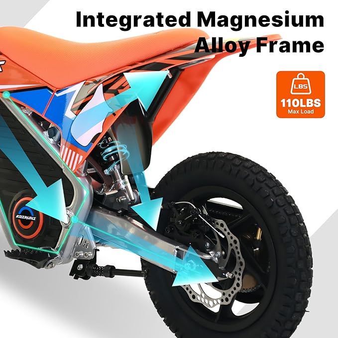 Electric Dirt Bike for Kids, Powerful Motorcycle for Ages 3-6, 24V 2.6Ah Lithium Battery, Dual Shock Absorption, 2 Speed Modes, Safe Disc Brake, 12Inch Off Road Tires, Orange