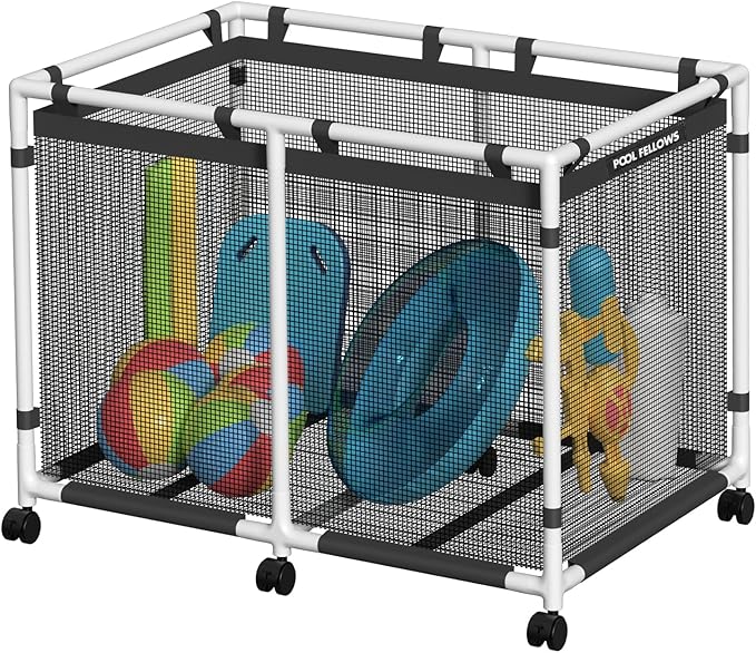 Pool Storage Bin, 214 Gallons, Holder for Noodles, Toys, Floats, Towels, Large Mesh Organizer for Swimming Equipments, Max Style