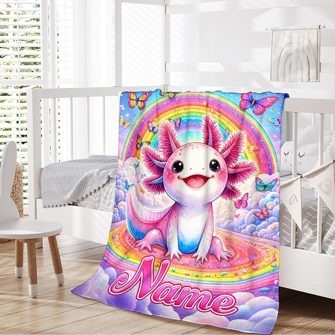 Girls Blankets Custom Gifts for Kids Toddlers, Personalized 40x30 Inches Soft Cozy Warm Rainbow Animals Stuff Flannel Blanket for Sofa Chairs Office Cars Decor