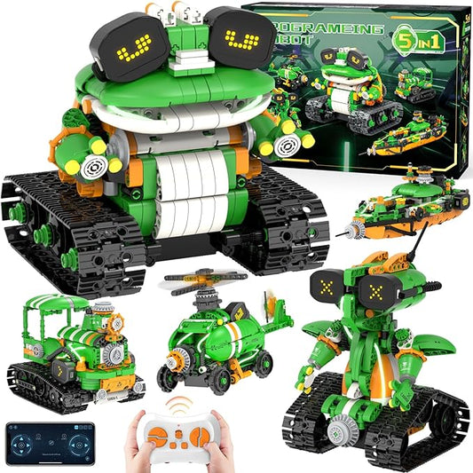 STEM Robot Building Toys for Kids 6-12, 5in1 App & Remote Control STEM Tractor Frog Robot Building Kits, 732PCS DIY Educational Construction Building Block Set for Kid, Erector Set Gift for Boys Girls